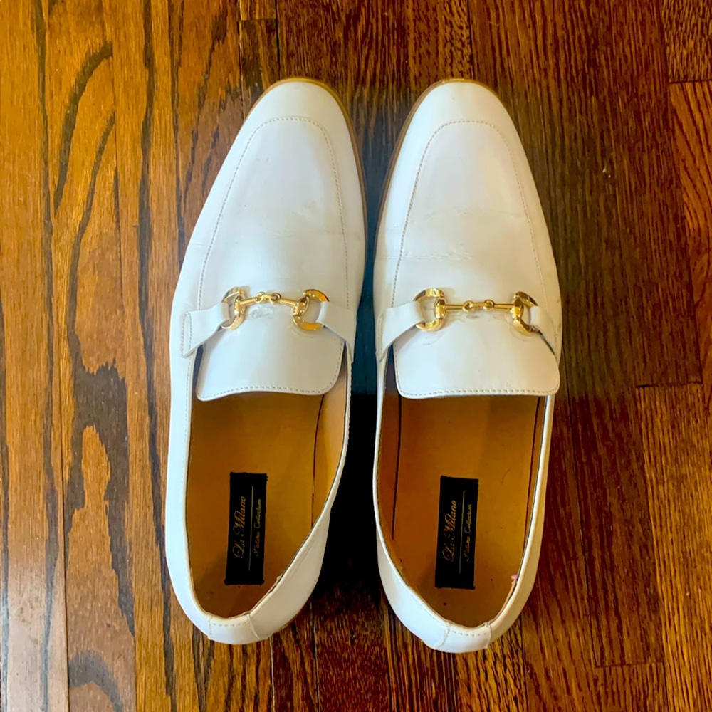Men designer inspired white leather loafers.